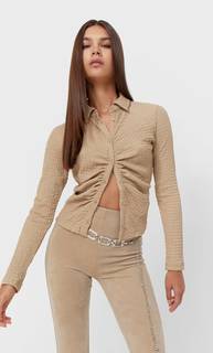 Stradivarius Трикотажная Рубашка Со Сборкой Бежевый L