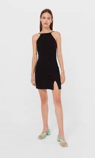 Stradivarius Короткое Платье С Горловиной Халтер Черный S