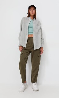 Stradivarius Рубашка Прямого Кроя В Полоску Хаки L