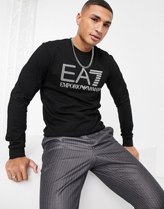 Черный свитшот из махровой ткани с круглым вырезом Armani EA7 Visibility-Черный цвет