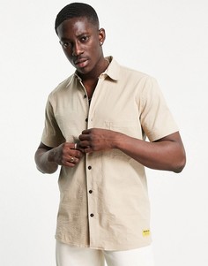 Бежевая рубашка с карманом, короткими рукавами и логотипом Caterpillar-Светло-бежевый