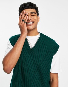 Зеленый свитер без рукавов в рубчик различных направлений ASOS DESIGN-Зеленый цвет
