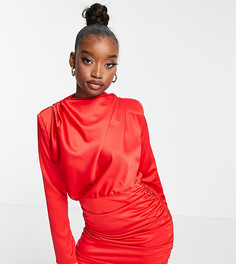 Красное платье мини с длинными рукавами и высоким воротом Missguided-Красный