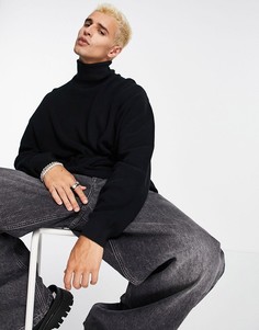 Черный oversized-джемпер из облегченного материала в рубчик с высоким воротником ASOS DESIGN-Черный цвет