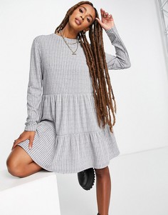 Удобное ярусное платье серого цвета со вставками Topshop-Серый