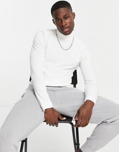 Белый лонгслив с отворачивающимся воротником Topman
