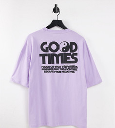 Сиреневая oversized-футболка с принтом "Good Times" на спине Bershka-Фиолетовый цвет