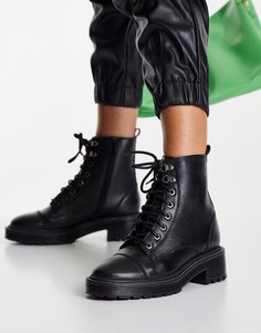Черные классические ботинки из кожи в стиле милитари на шнуровке River Island-Черный цвет
