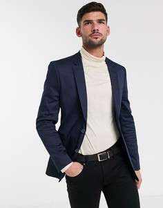 Темно-синий свадебный приталенный блейзер из хлопка ASOS DESIGN Wedding