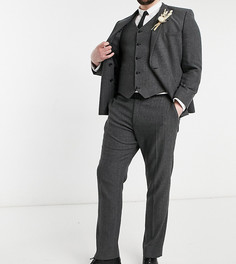 Темно-серые брюки облегающего кроя из ткани с добавлением шерсти и фактурой "в елочку" ASOS DESIGN wedding-Серый