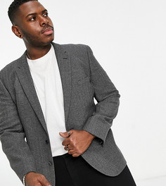 Темно-серый пиджак облегающего кроя из ткани с добавлением шерсти и фактурой "в елочку" ASOS DESIGN wedding