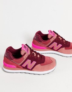 Розовые кроссовки в стиле колор блок New Balance 574-Розовый цвет
