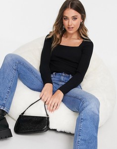 Черный джемпер в рубчик с квадратным вырезом ASOS DESIGN-Черный цвет