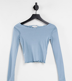 Синий топ с длинными рукавами и фигурной кромкой Topshop Petite-Голубой