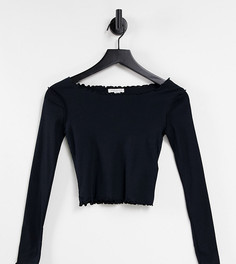 Черный топ с длинными рукавами и волнистыми краями Topshop Petite-Черный цвет