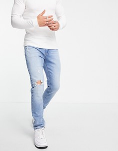 Голубые джинсы скинни с рваной отделкой ASOS DESIGN-Голубой