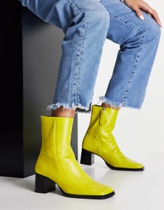 Ботильоны из кожи премиум-класса цвета лайма с квадратным носком ASOS DESIGN Roberta-Зеленый цвет