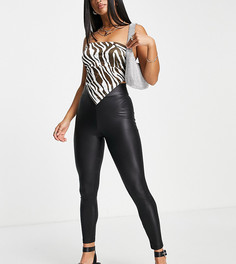 Черные леггинсы из искусственной кожи Topshop Petite-Черный цвет