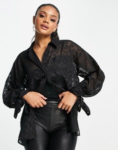 Черная свободная рубашка из полупрозрачной ткани с леопардовым принтом ASOS DESIGN-Черный цвет