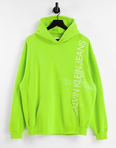 Худи цвета лайма с вертикальным логотипом-монограммой Calvin Klein Jeans-Зеленый цвет