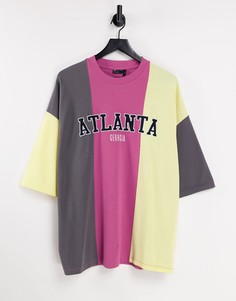 Oversized-футболка колор блок с принтом города в университетском стиле ASOS DESIGN-Разноцветный