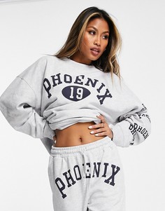 Серый меланжевый свитшот с принтом феникса Topshop