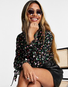 Разноцветная поплиновая рубашка с оборками и цветочным принтом Topshop-Разноцветный