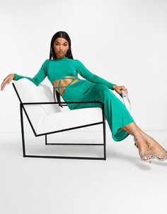 Облегающее зеленое платье макси с длинными рукавами и вырезом ASOS DESIGN-Зеленый цвет