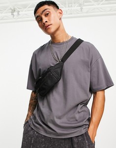 Черная выбеленная oversize-футболка с круглым вырезом ASOS DESIGN-Черный цвет