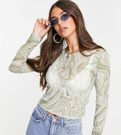 Зеленый сетчатый лонгслив с мраморным принтом ASOS DESIGN Tall-Зеленый цвет