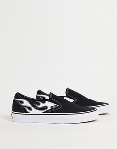 Черные кроссовки-слипоны с пламенным принтом Vans-Черный цвет