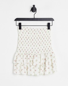 Присборенная мини-юбка цвета слоновой кости с принтом Miss Selfridge-Белый