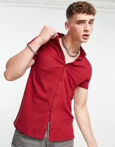 Бордовая трикотажная рубашка из органического хлопка на пуговицах ASOS DESIGN-Красный