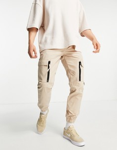 Светло-бежевые зауженные брюки карго с отделкой молнией Topman-Светло-бежевый цвет