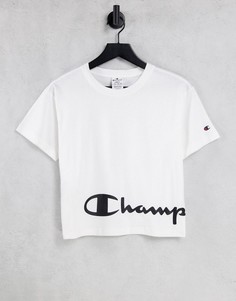 Белая укороченная футболка свободного кроя с крупным логотипом Champion-Белый