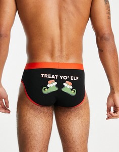 Новогодние трусы с принтом "Elf" сзади ASOS DESIGN-Черный цвет
