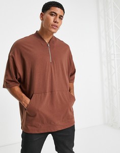 Коричневая футболка в стиле oversized с укороченными рукавами и карманом ASOS DESIGN-Brunette