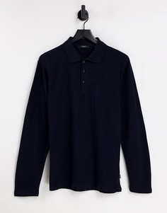 Темно-синее фактурное поло с длинными рукавами Jack & Jones Premium-Темно-синий
