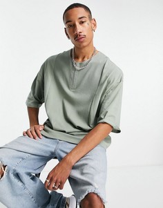 Фактурная oversized-футболка цвета хаки с рукавами до локтя и вставками ASOS DESIGN-Зеленый цвет