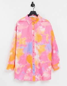 Атласная oversized-рубашка с ярким принтом тай-дай Bershka-Многоцветный