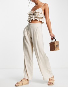 Комплект серо-бежевого цвета из 2 предметов с брюками с широкими штанинами и кроп-топом с оборками Skylar Rose-Светло-бежевый цвет