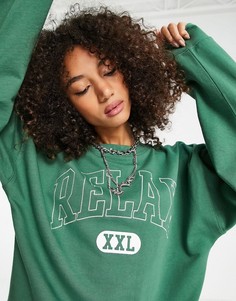 Зеленый свитшот с вышивкой "Relax" Topshop-Зеленый цвет