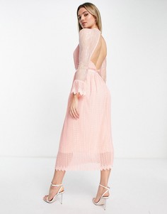 Светло-розовое платье мидакси с кружевной отделкой TFNC-Розовый цвет