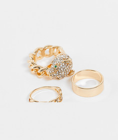 Набор массивных золотистых колец с цепочками и пантерой ALDO Kedelalla-Золотистый