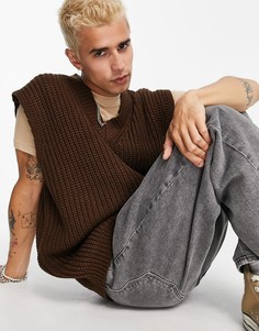 Коричневый вязаный джемпер без рукавов с V-образным вырезом ASOS DESIGN-Коричневый цвет