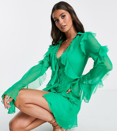 Платье-рубашка мини косого кроя ASOS DESIGN Tall-Зеленый цвет