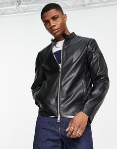 Кожаная байкерская куртка Armani Exchange-Черный цвет