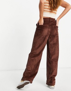 Прямые вельветовые брюки шоколадного цвета с завышенной талией Topshop-Коричневый цвет