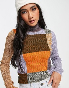Джемпер-водолазка в стиле пэчворк из пряжи секционного крашения ASOS DESIGN-Разноцветный