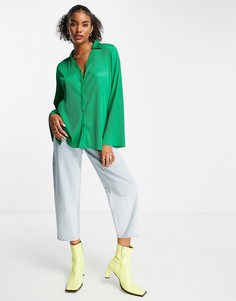 Зеленая рубашка из плиссированного трикотажа от комплекта River Island-Зеленый цвет